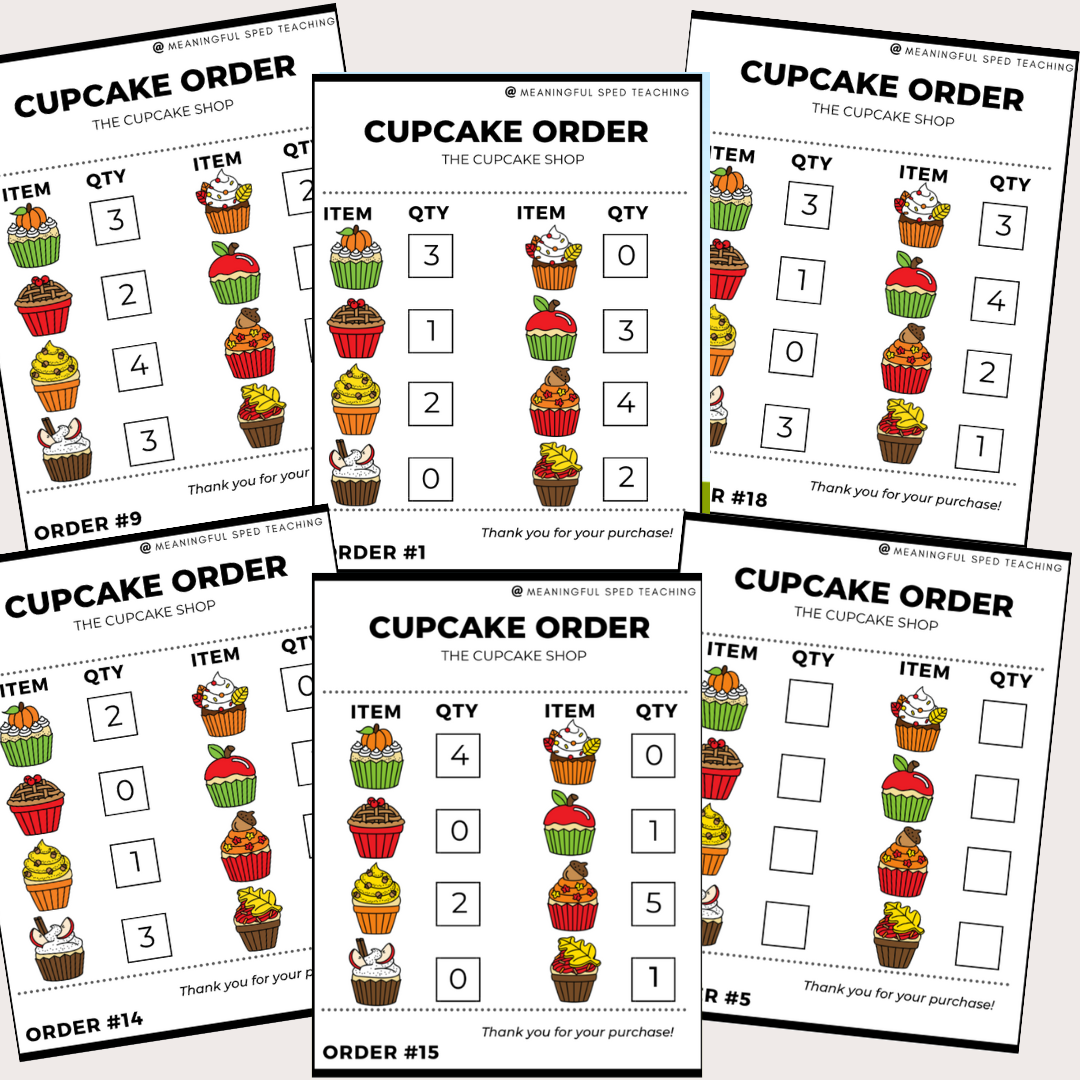 Autumn/Fall Life Skills Fill the Cupcake Order Vocational Special Education