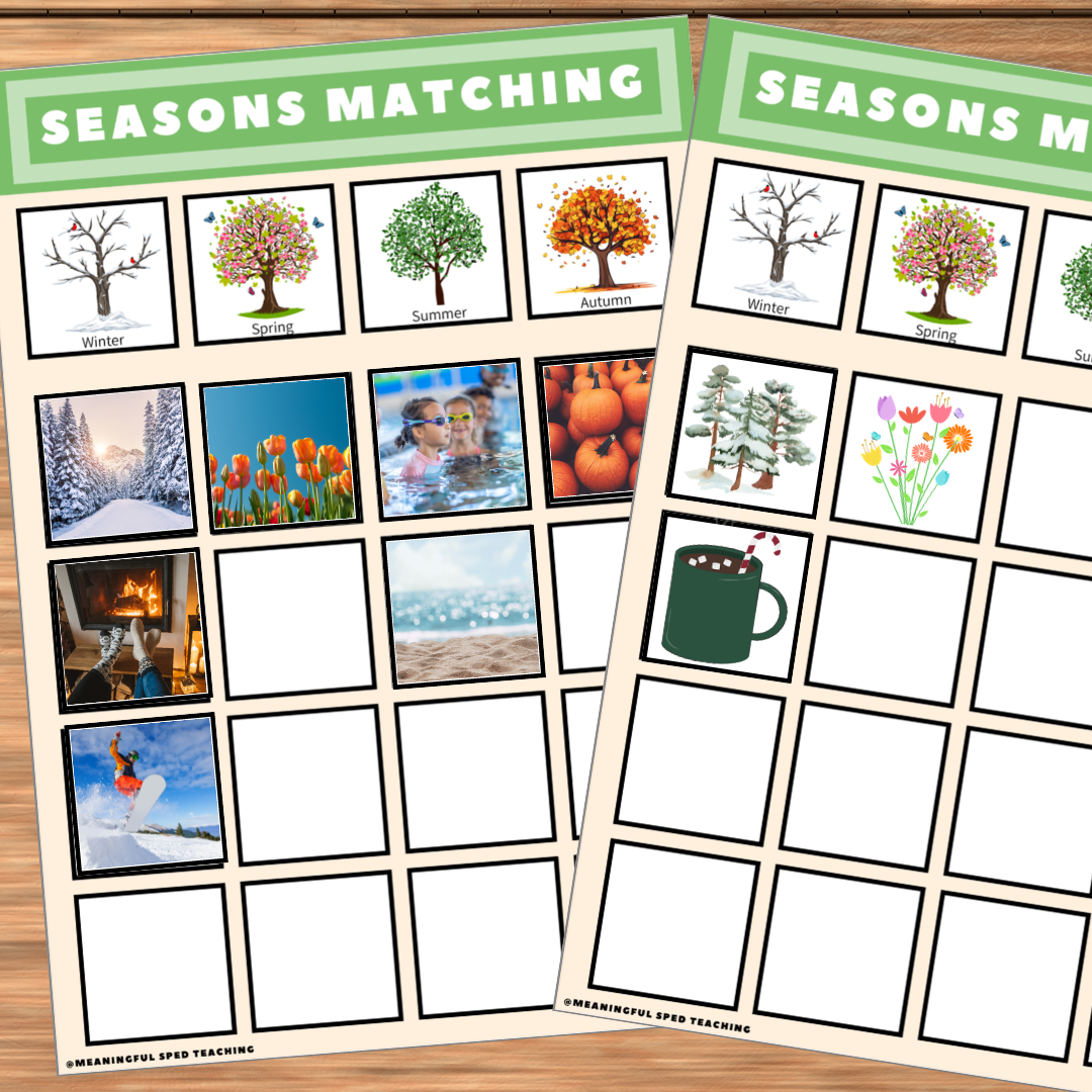 Match the Season Sorting Mats for Special Education File Folder Activities