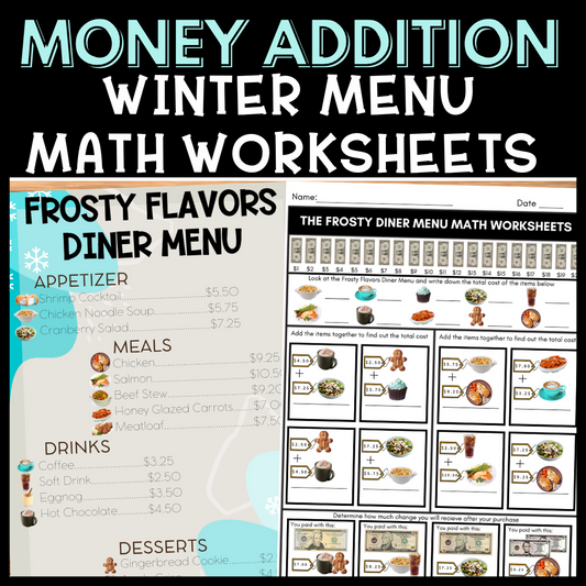 Winter Money Addition Food Menu Math Special Education Worksheets NO PREP