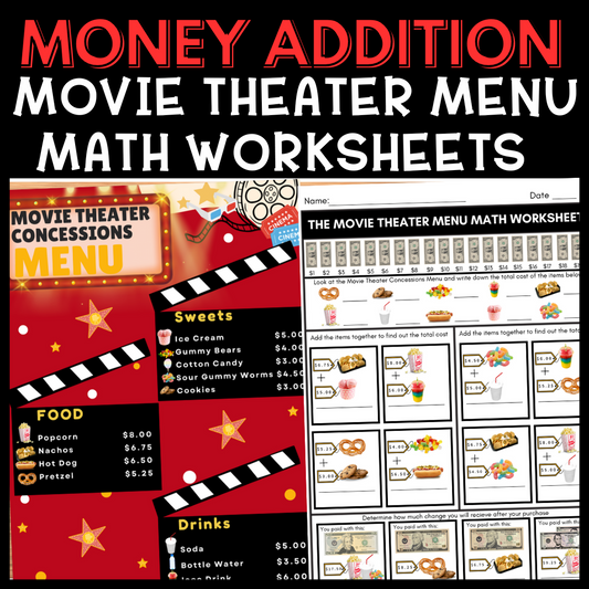 Money Addition Movie Theater Menu Math Special Education Worksheets NO PREP