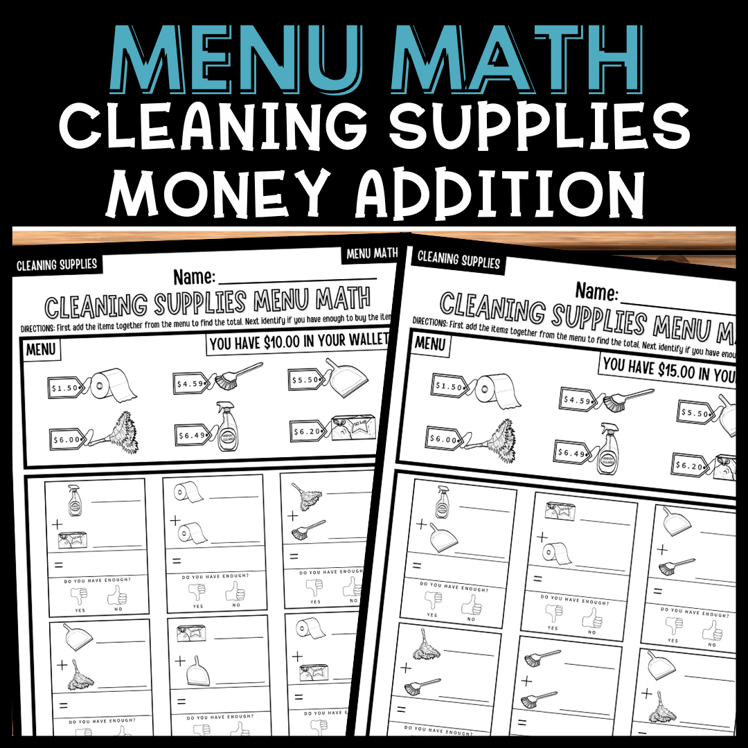 Interactive Cleaning Supplies Money Addition Worksheets - Hands-On Math Practice