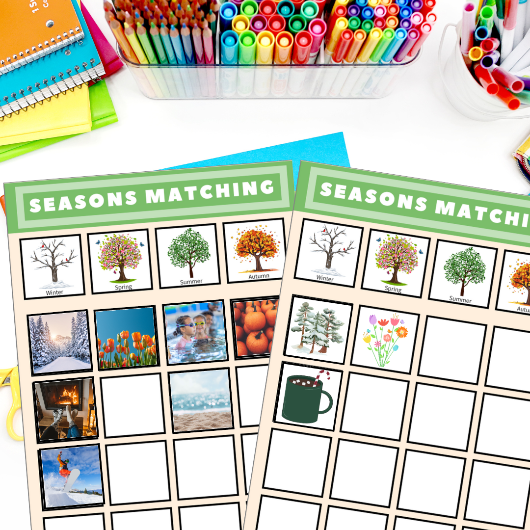 Match the Season Sorting Mats for Special Education File Folder Activities