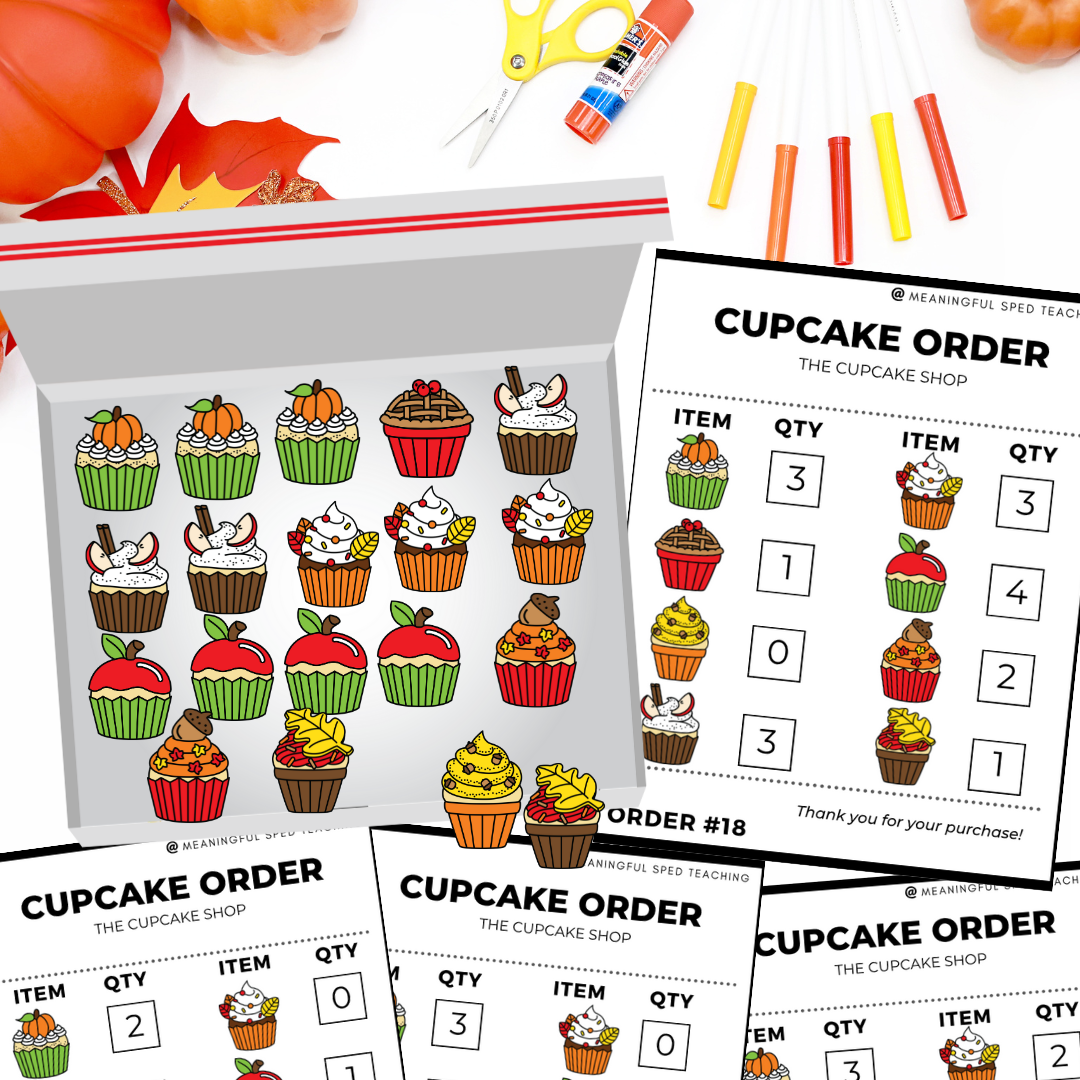 Autumn/Fall Life Skills Fill the Cupcake Order Vocational Special Education