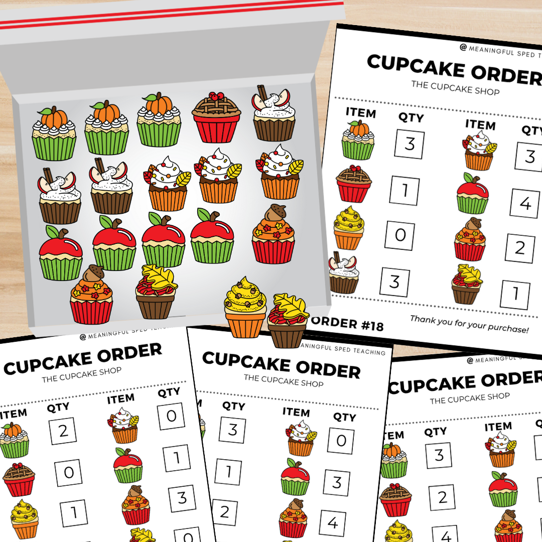 Autumn/Fall Life Skills Fill the Cupcake Order Vocational Special Education