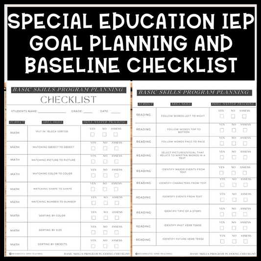 Special Education Basic Skills IEP Goal Baseline Checklist