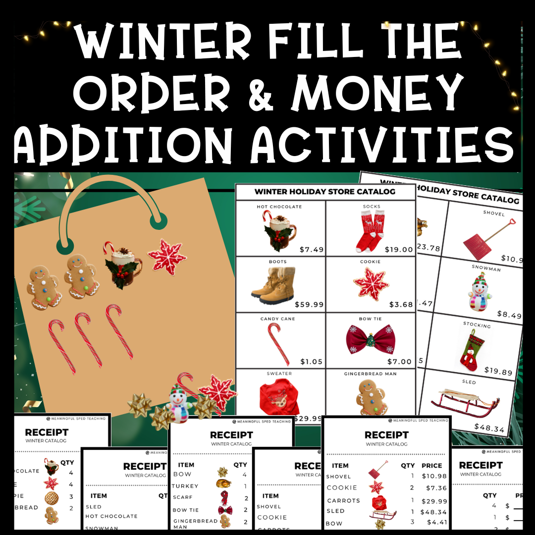 Winter Christmas Life Skills Differentiated Fill the Order & Money Addition