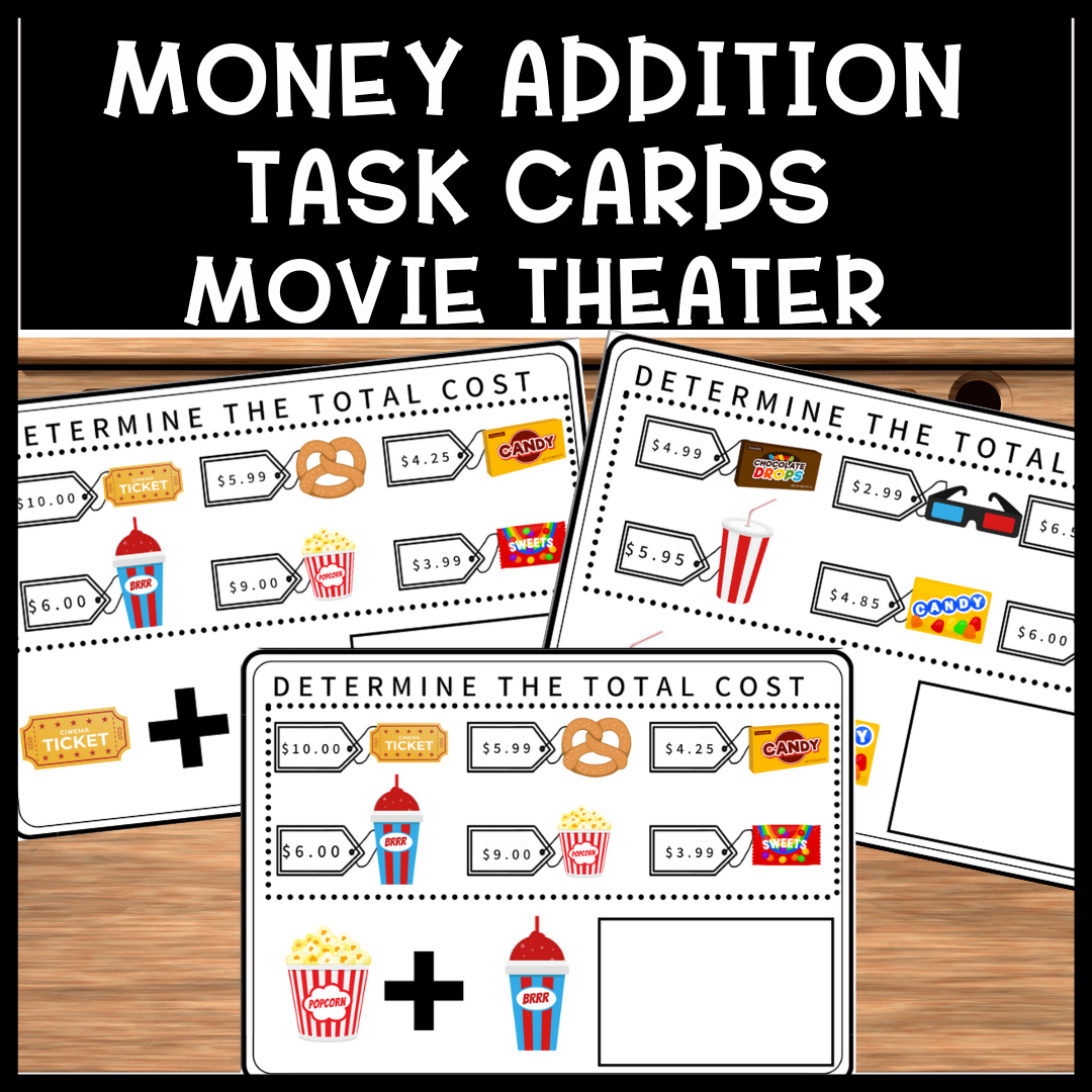 Life Skills Movie Theater Money Addition Special Education Task Cards ...