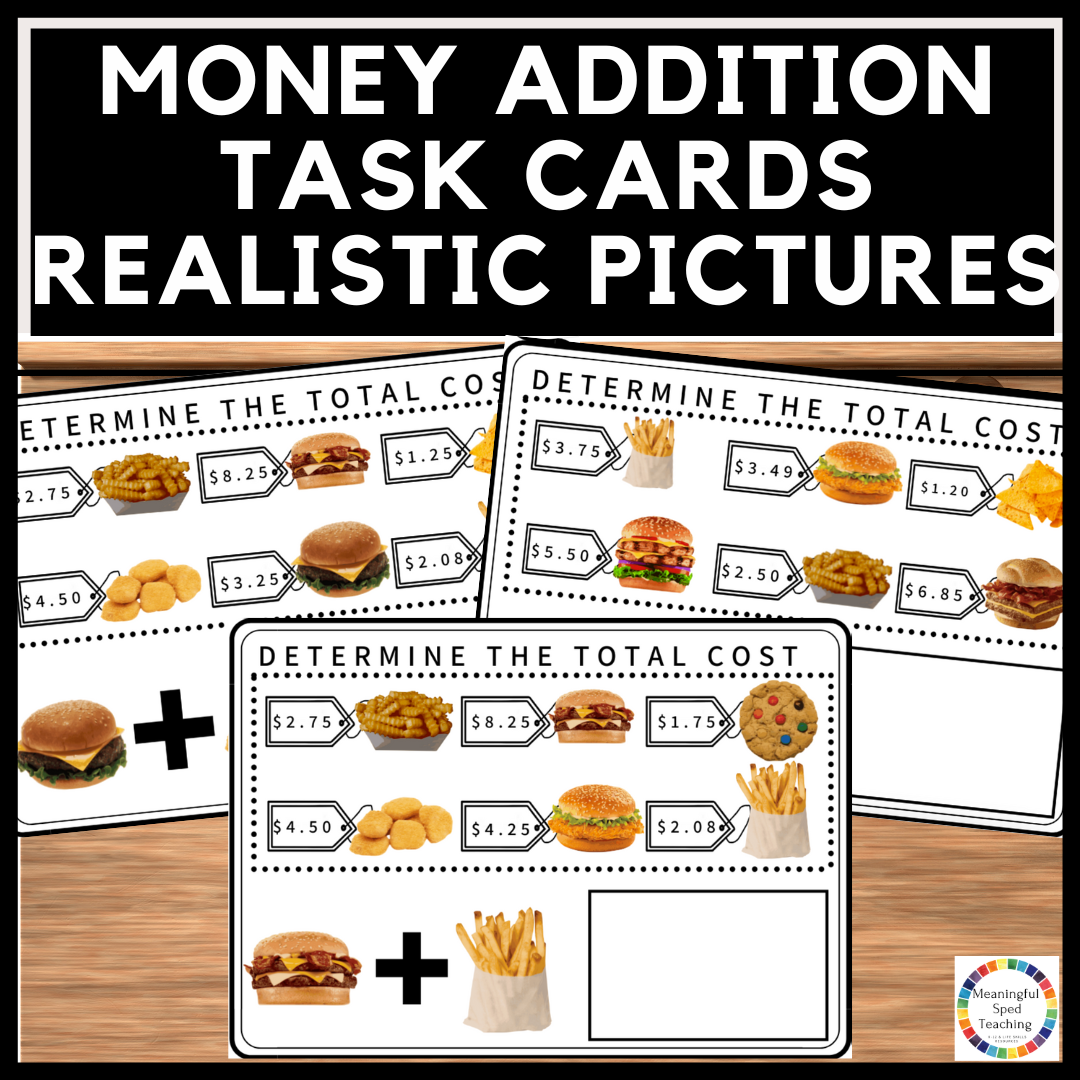 Special Education Life Skills Money Addition Task Cards