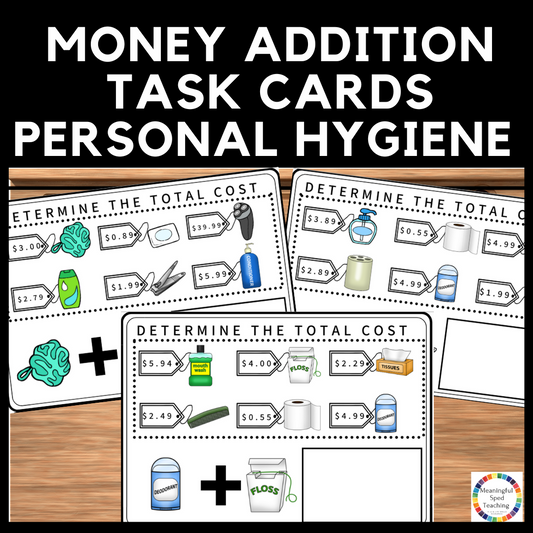 Personal Hygiene Life Skills Money Addition Task Cards