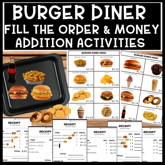 Life Skills Differentiated Fill the Order & Money Addition Burger Diner