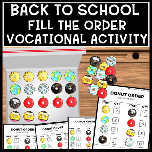 Back to School Life Skills Fill the Order Donut Shop Vocational Activity