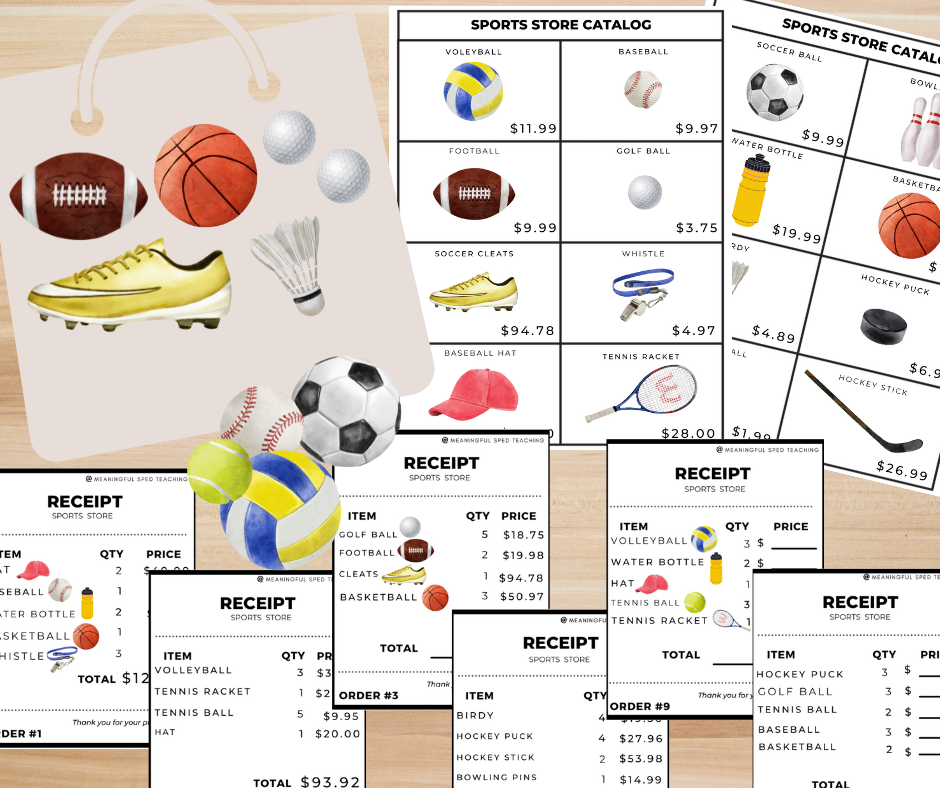 Life Skills Sports Store Filling Orders Money Addition Stock the Shelves Bundle