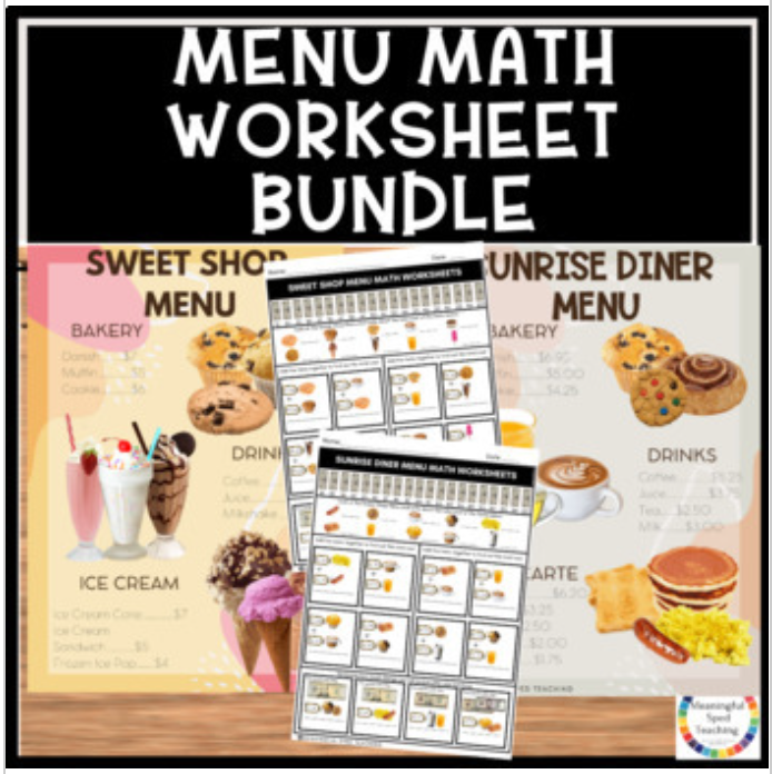 Food Menu Math Money Worksheets Life Skills Printable NO PREP Bundle