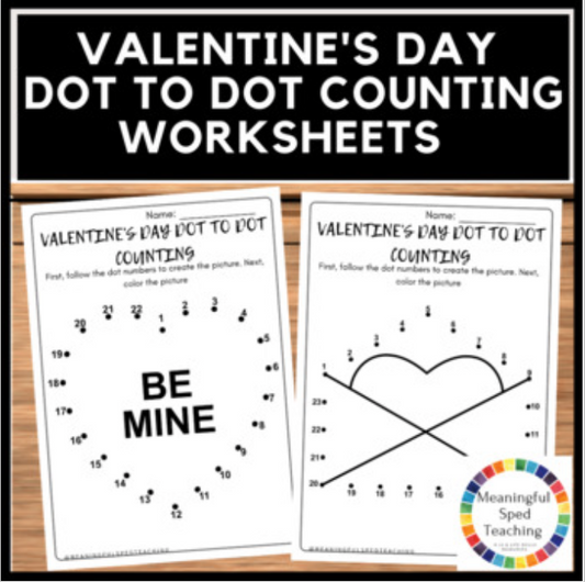 Valentine's Day Dot to Dot Counting and Coloring Printable Worksheets