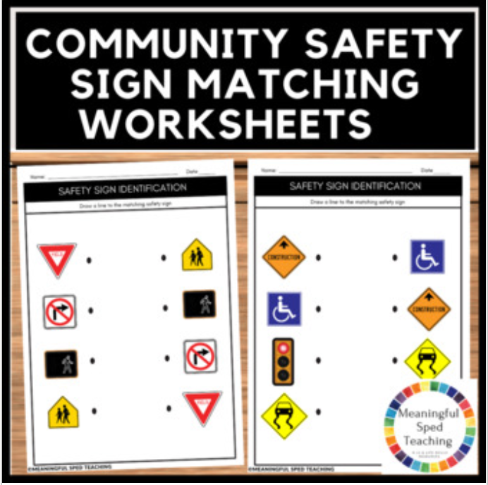Community Safety Sign Matching Life Skills Functional Worksheets