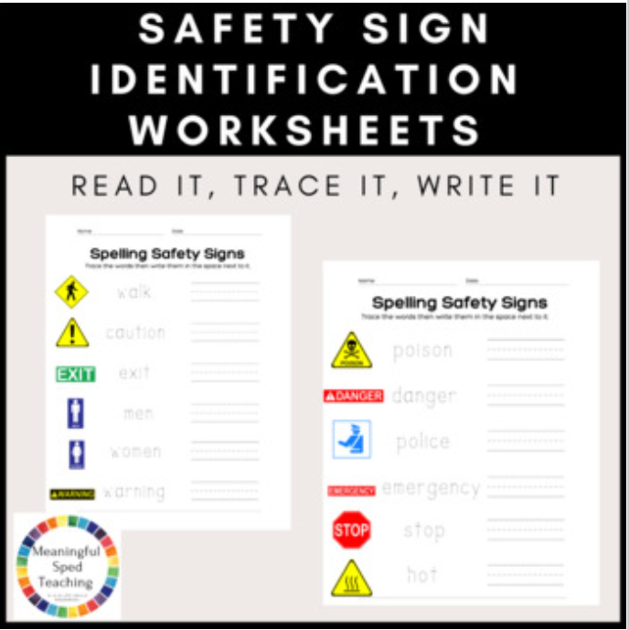 Life Skills Community Safety Signs: Read, Trace and Write