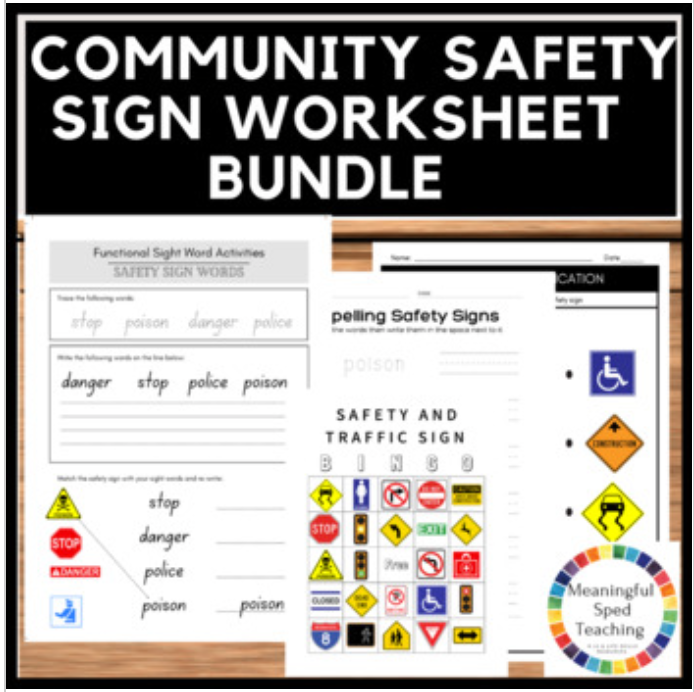 Community Safety Sign Life Skills Printable Worksheet Bundle