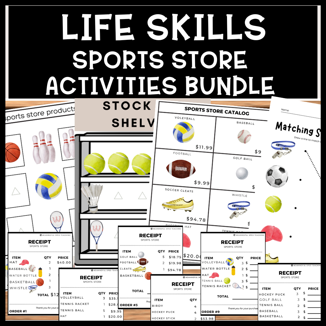 Life Skills Sports Store Filling Orders Money Addition Stock the Shelves Bundle